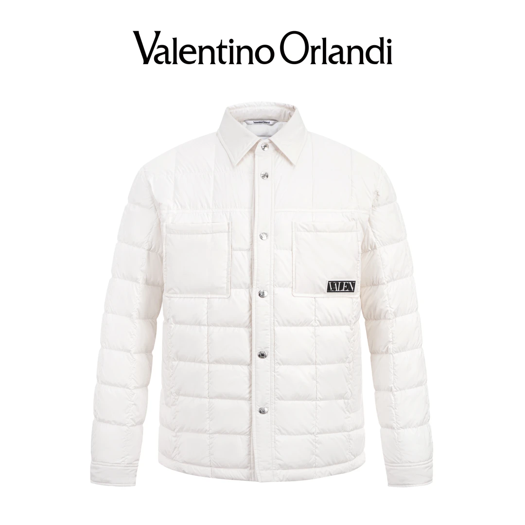 Valentino orlandi男士冬季B版简约商务百搭小标徽章翻领羽绒服