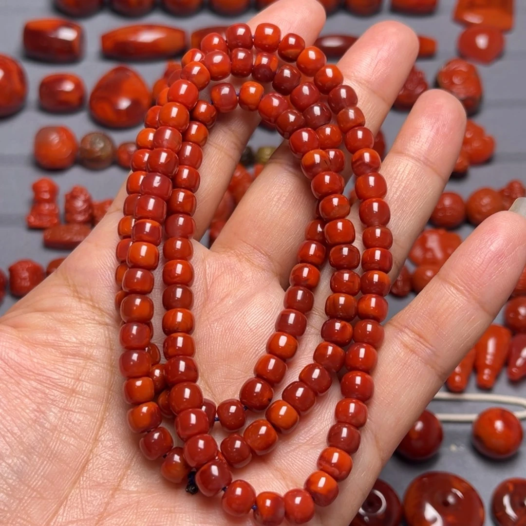 南红玛瑙配饰未镶嵌火焰纹老型108串卡6.6mm