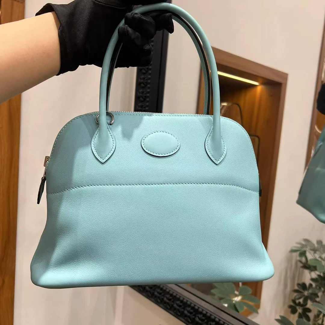 99新 Hermes/爱马仕 专场 蔚蓝中古/马卡龙蓝绿保龄球27 手提包
