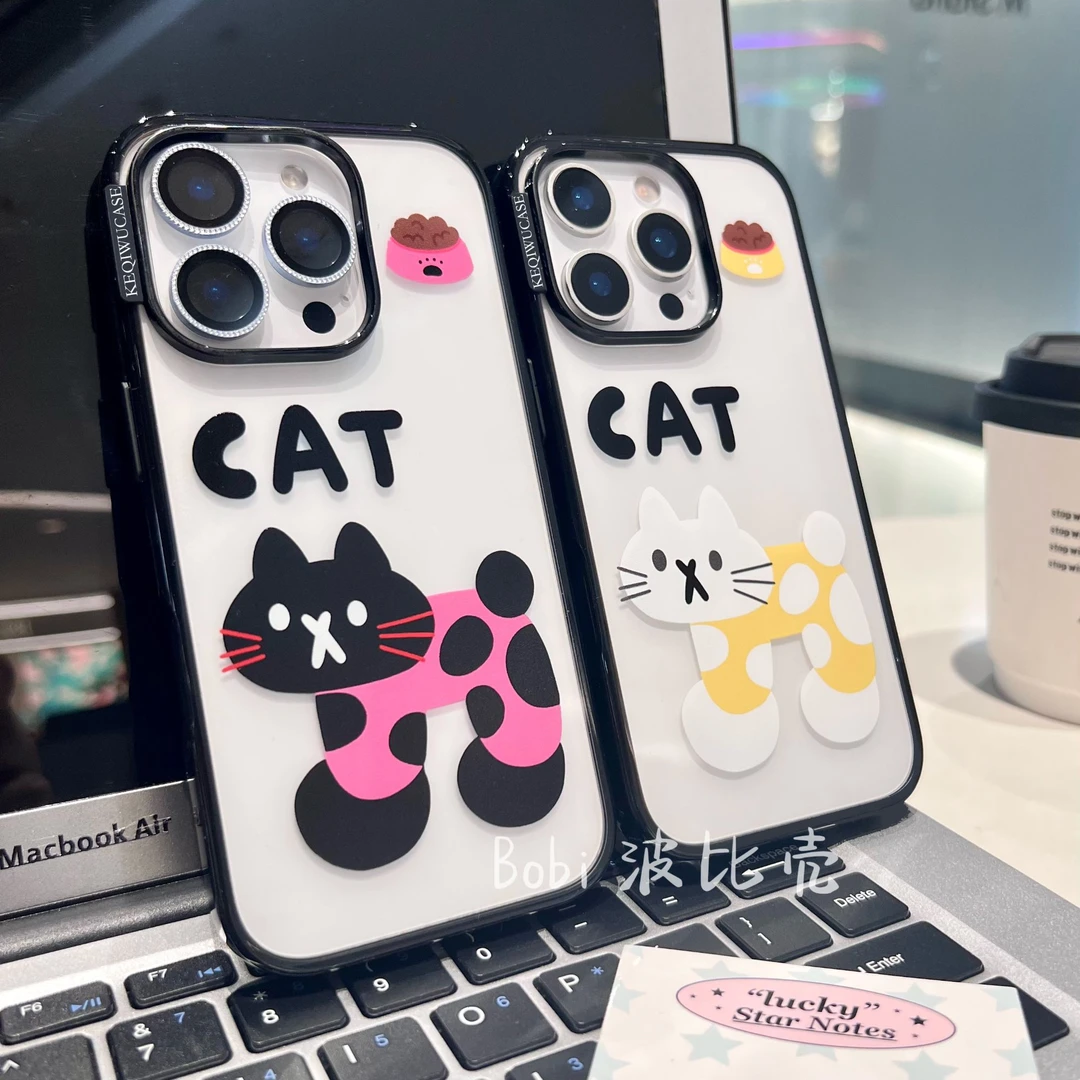 卡通可爱斑点猫咪超薄亚克力适用于苹果手机壳iphone17pro全包/16