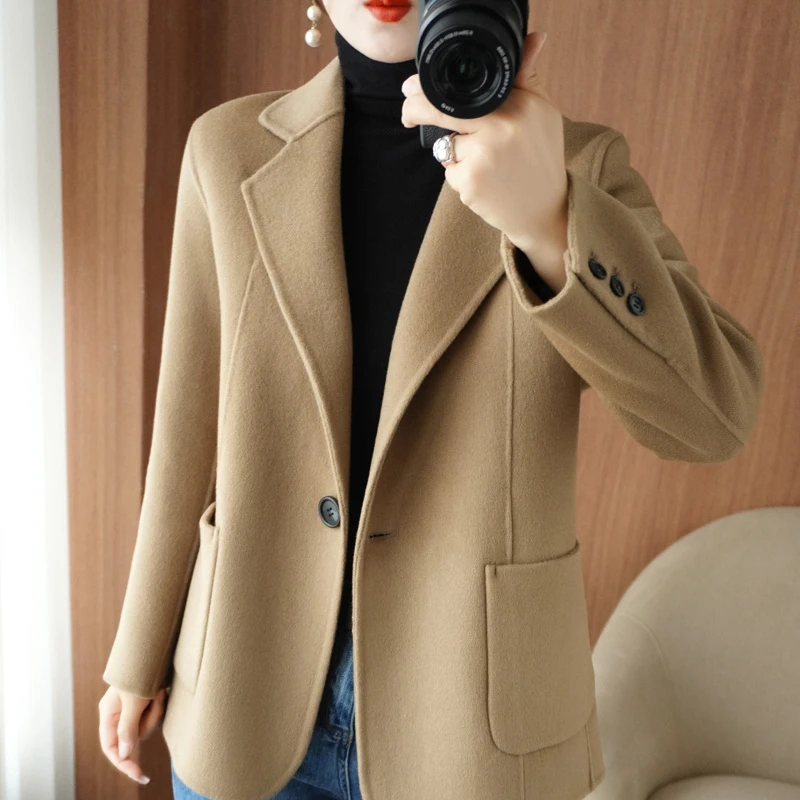 春秋季新款双面呢羊毛大衣女短款宽松小个子韩版高端休闲毛呢外套