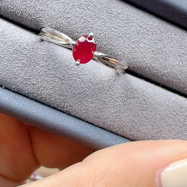 戒指红宝石银S925镶嵌