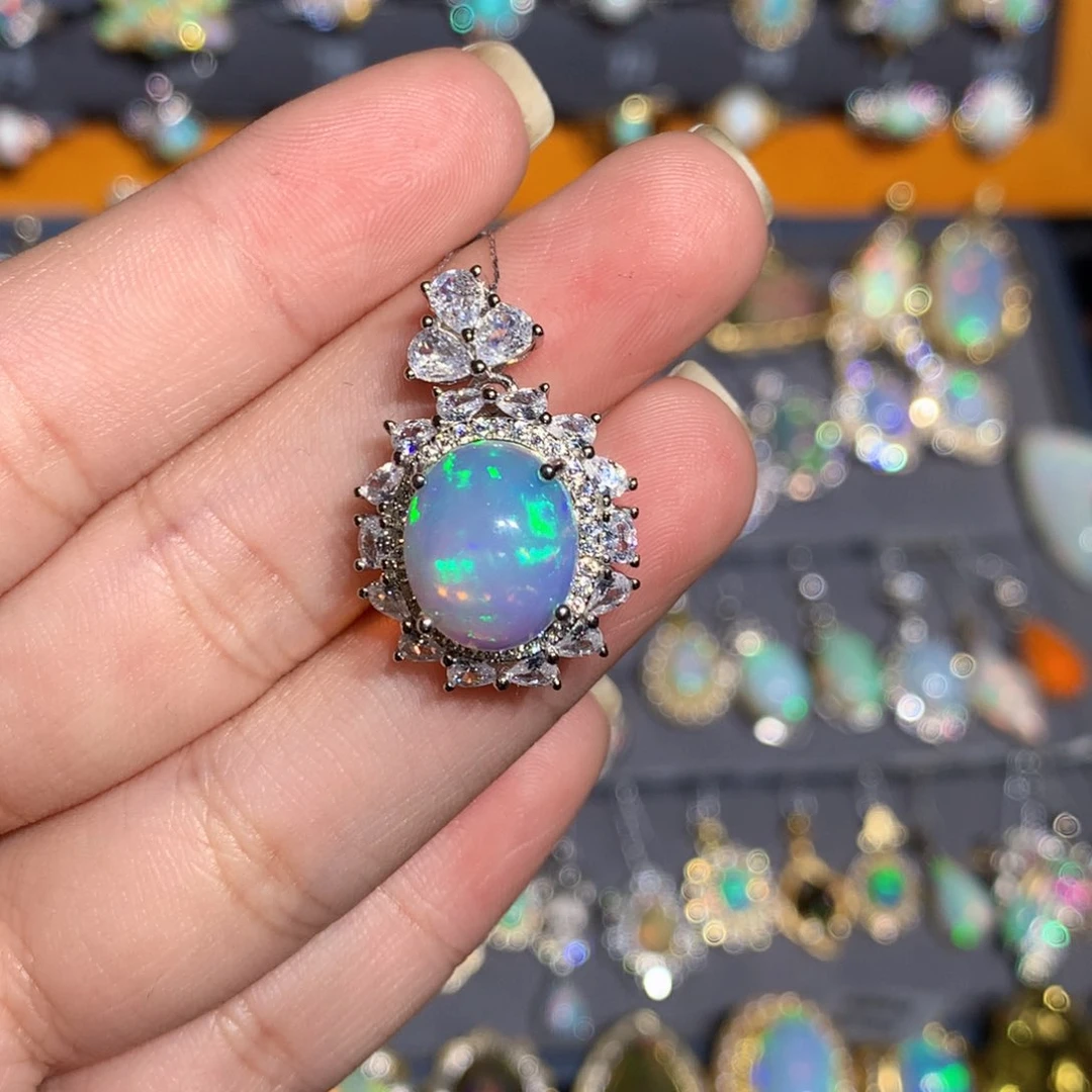 银S925镶嵌欧泊欧泊吊坠l