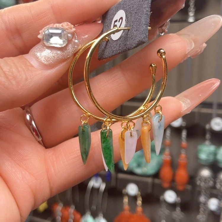 【闪购商品】翡翠耳饰银S925镀金镶嵌