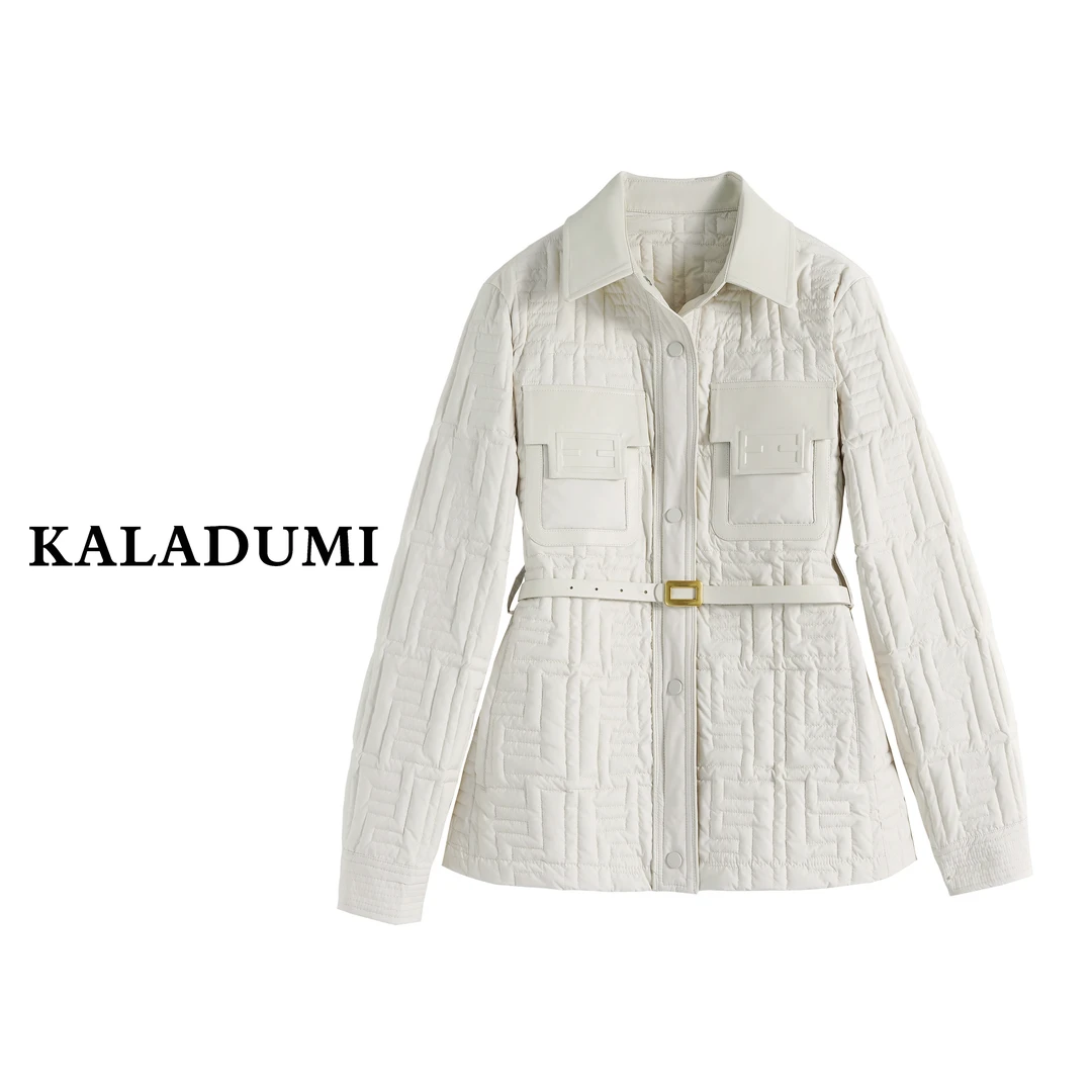 KALADUMI 【设计师款】004女薄款鹅绒短外套美式复古白牛仔上衣冬季