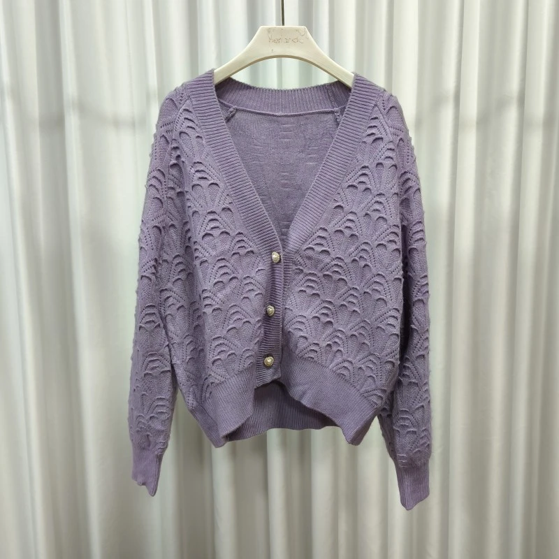 【诗M】Z849-1  女装立体剪花毛织外套紫色2558283