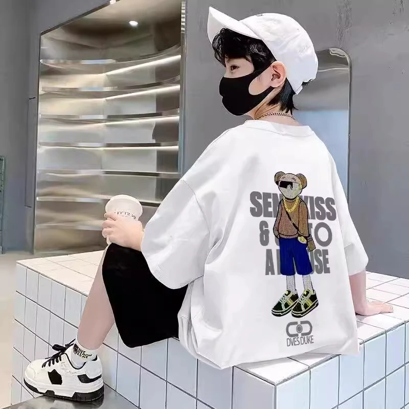 儿童装男童短袖t恤2025夏季男孩中大童半袖纯棉上衣宽松新款潮T恤