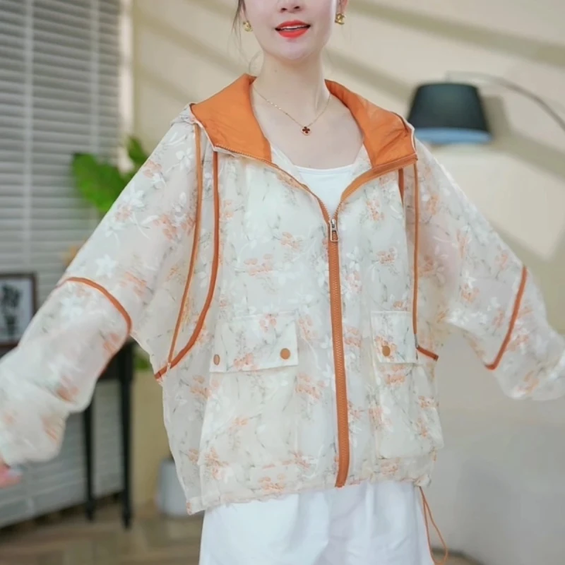 印花防晒衣女款防紫外线2025夏季新款宽松欧货连帽防晒服薄款外套