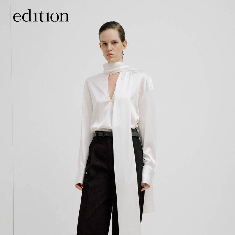 【精英衣橱系列】edition明星同款飘带领丝衬衣#EBD3TOP011