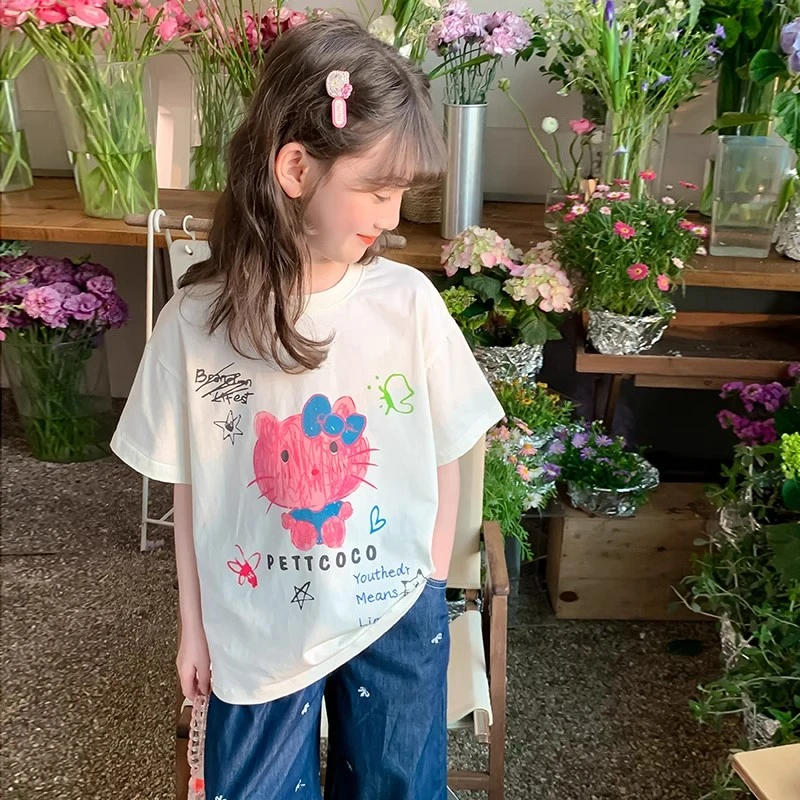女童短袖夏装2025新款洋气儿童装夏季薄款T恤女孩夏款休闲公仔