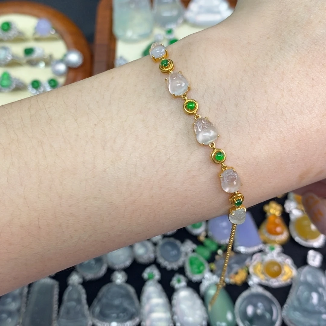 翡翠18K金镶嵌颈饰A货翡翠