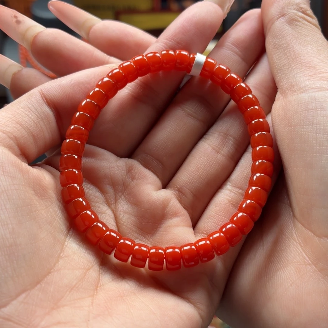 南红玛瑙未镶嵌手串原矿保山南红官坡锦红直切手串卡6.5