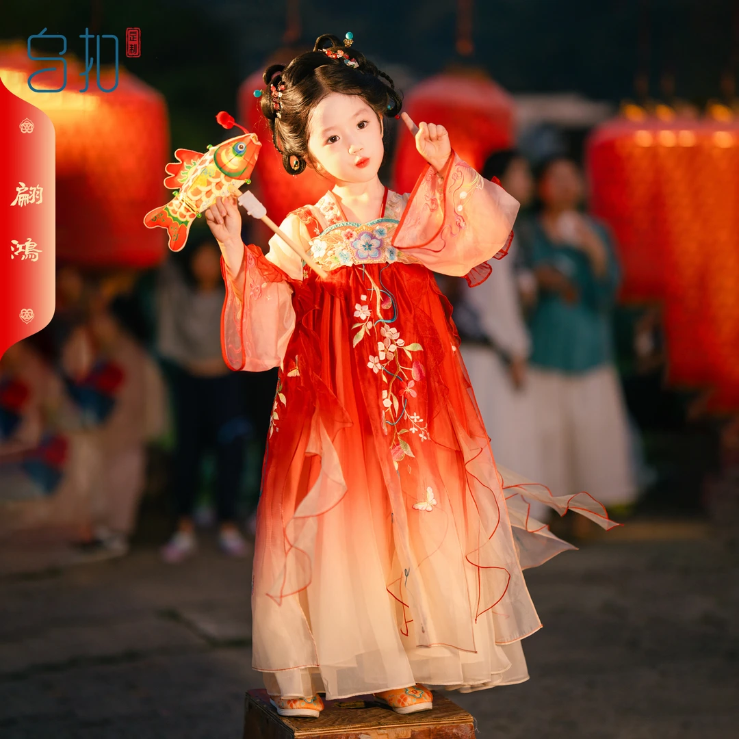 乌扣 翩鸿 儿童汉服中国风重工古风仙女飘逸2025秋季改良大袖襦裙