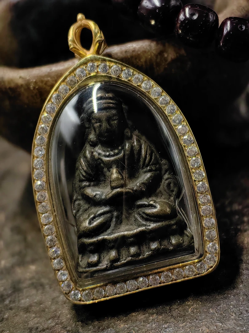 非金属珐琅吊坠 饰品藏传佰哖托甲无量寿佛随身佛项链金色镶嵌