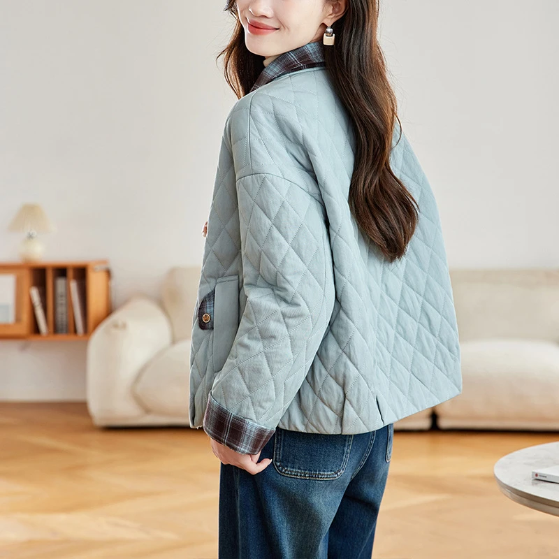 中年妈妈轻薄棉服冬季外套2025新款宽松大码款式女装拼接秋冬款