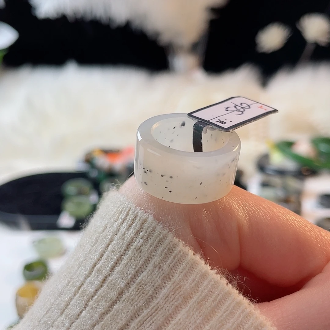 和田玉未镶嵌戒指k87 冰透糖青花直切16.9mm