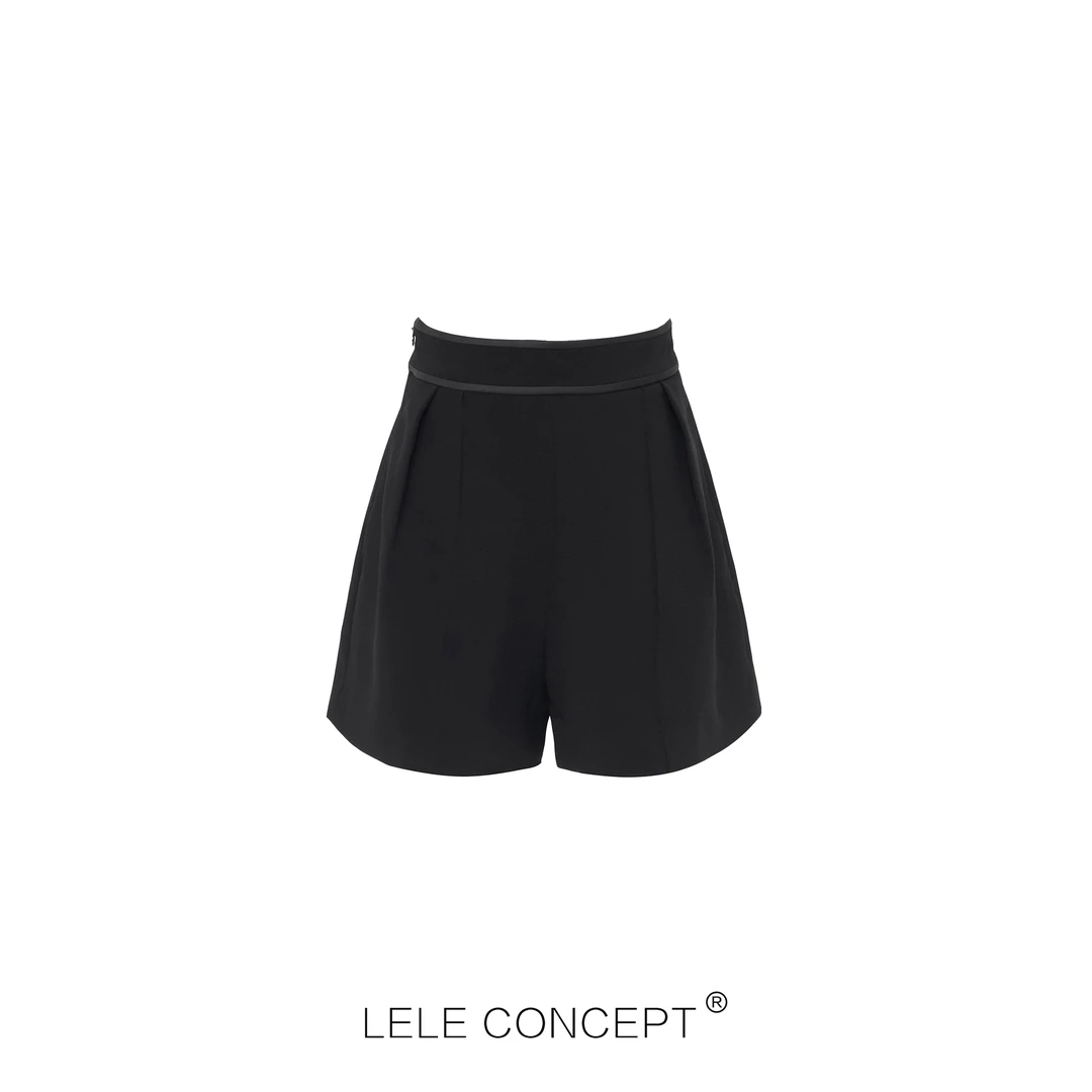 【LELE】新款夏季休闲显瘦高腰压褶外包边侧拉链西装短裤K0123