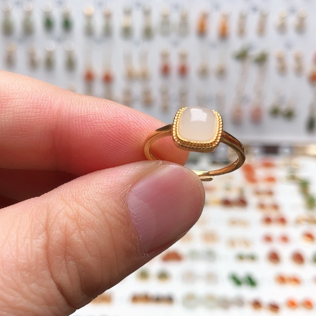 和田玉银S925镶嵌戒指