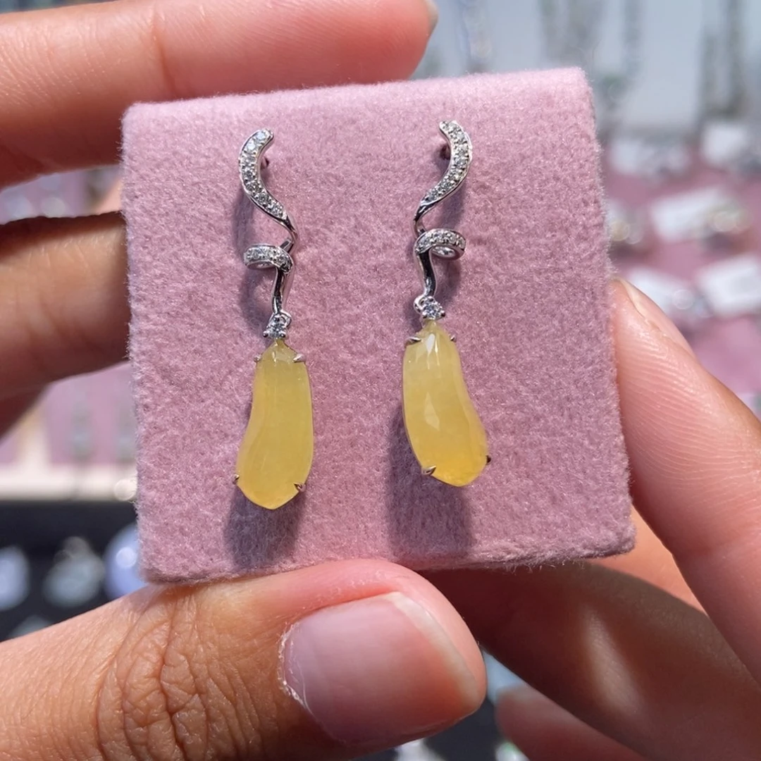 翡翠18K金镶嵌耳饰纯天然缅甸翡翠A货耳坠