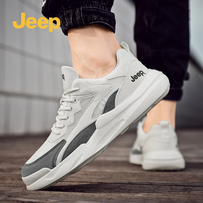 jeep吉普男鞋真皮运动鞋2025春夏新款时尚百搭网面透气潮流老爹鞋