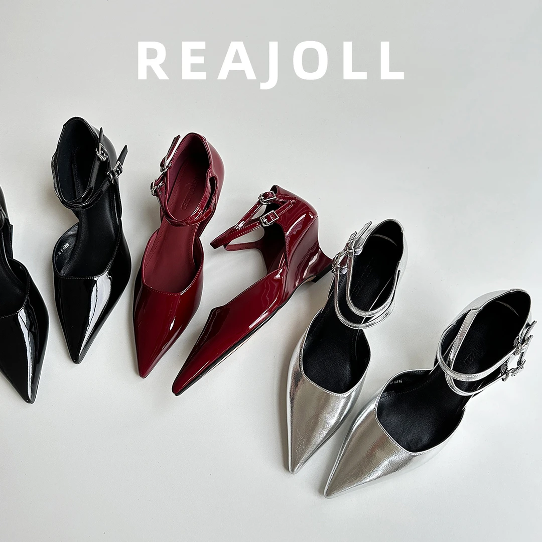 法式小众设计尖头交叉一字带坡跟气质百搭网红羊皮新款百搭单鞋