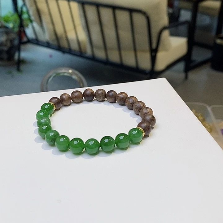 和田玉（碧玉）手链未镶嵌手链8➕沉香