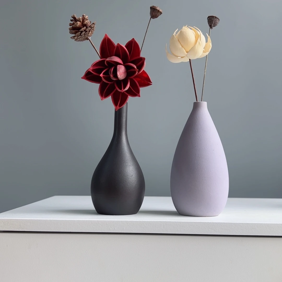 摆件陶瓷小花瓶摆件含花总高约20-30cm