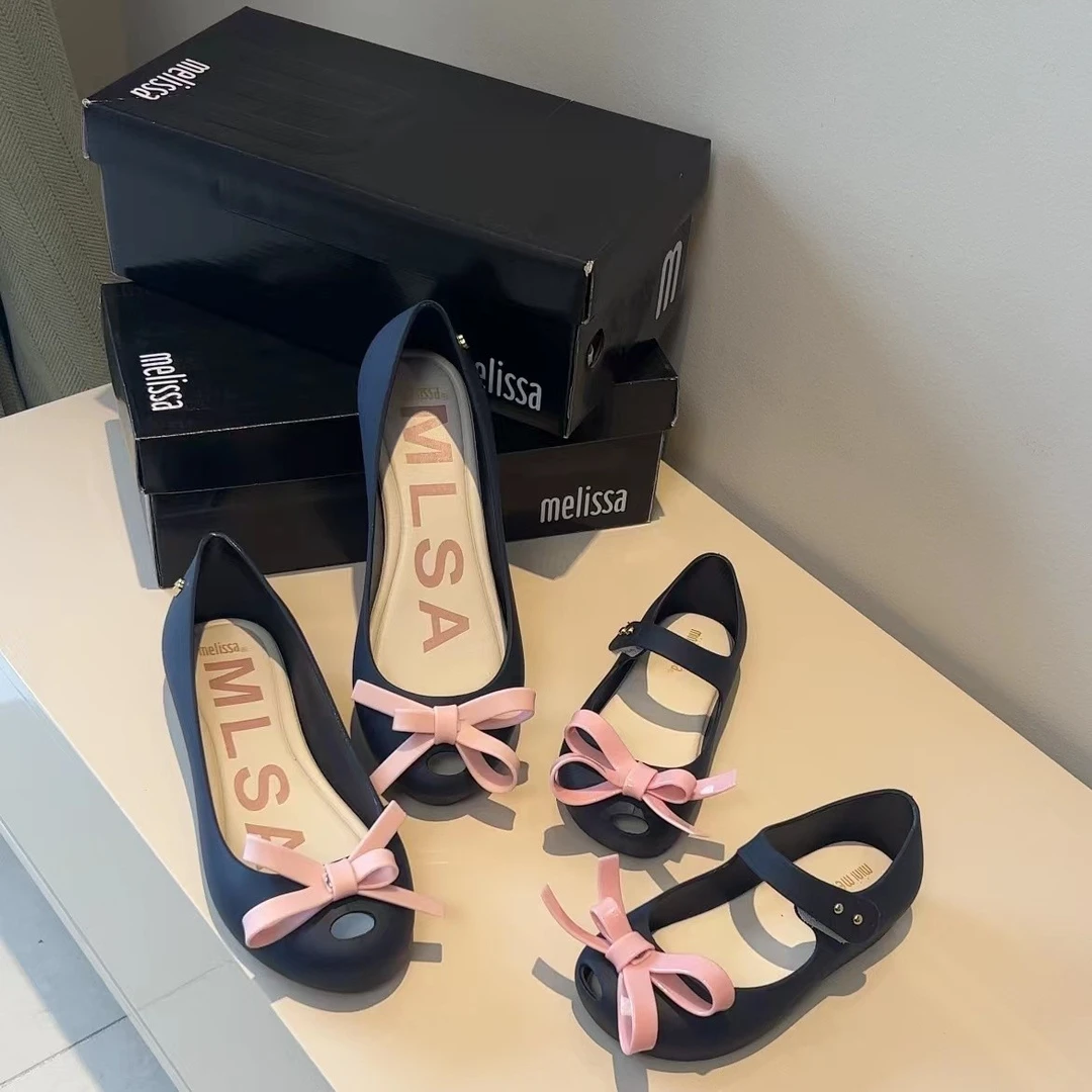 亲子款撞色小蝴蝶香香果冻鞋鱼嘴内增高女鞋百搭