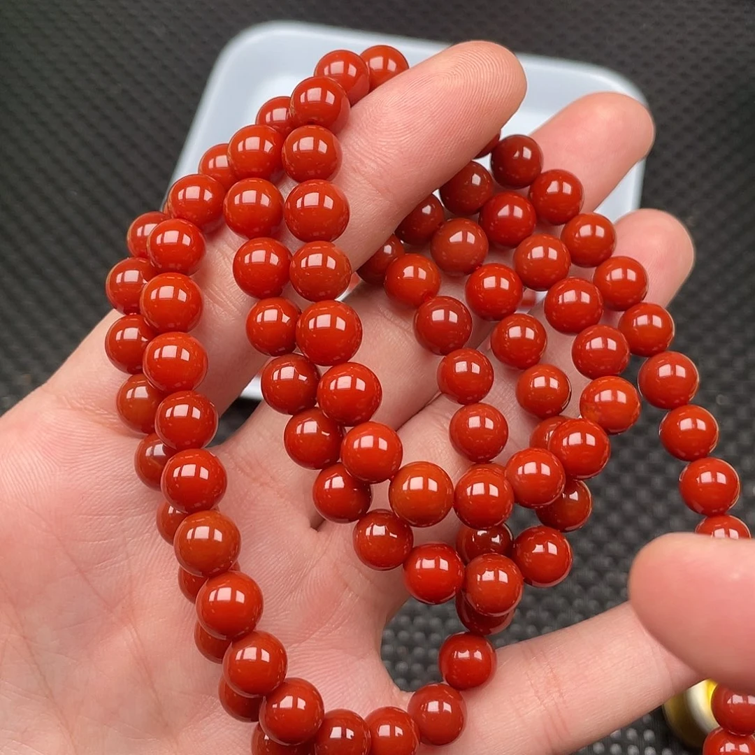 南红玛瑙未镶嵌8mm柿子红圆珠108颗长链
