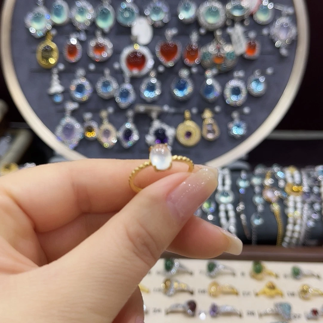 蛇纹石玉银S925镶嵌戒指