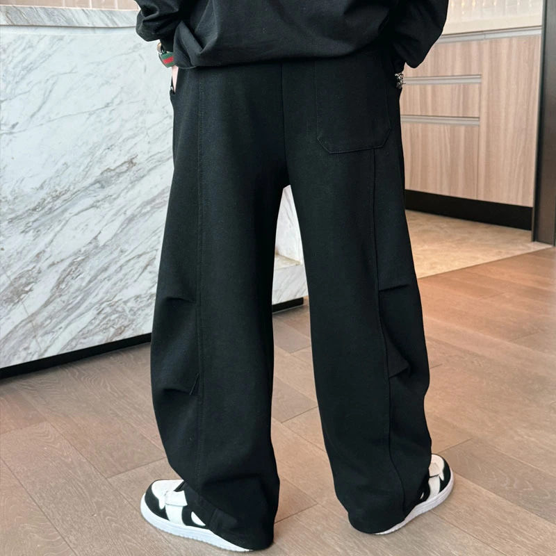 儿童春秋直筒卫裤直筒简约百搭成库男童纯色宽松针织弯刀S7437