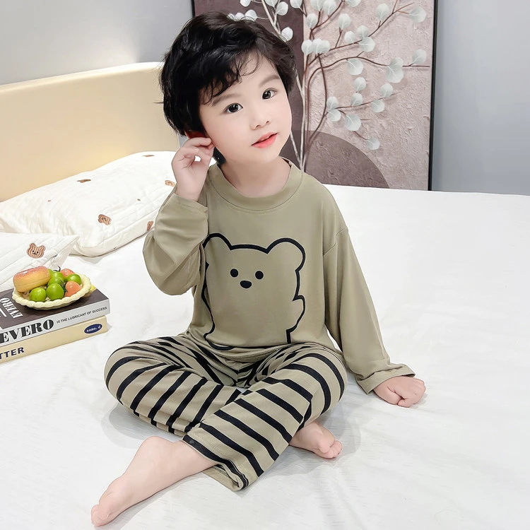 1可爱超萌男童睡衣2025新款春秋夏长袖小孩3岁儿童空调家居服分体