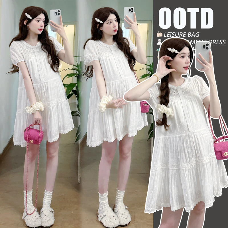 网红小个子孕妇连衣裙夏季145-150cm高级感遮肚不显怀短款孕妇装