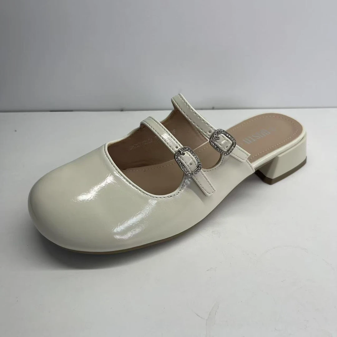 时尚法式粗跟穆勒凉鞋2025夏季新款优雅中跟玛丽珍包头半拖鞋1050