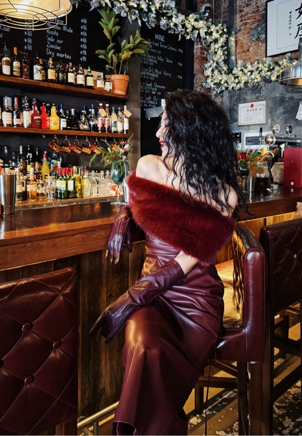 MIRROR 【涛姐精选】圣诞款酒红色一字肩连衣裙