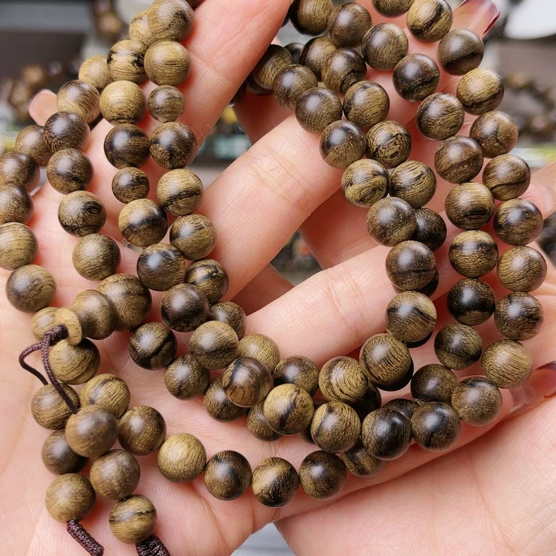 沉香手串越南芽庄老白棋玉化老料满樱子瘤疤虎斑纹