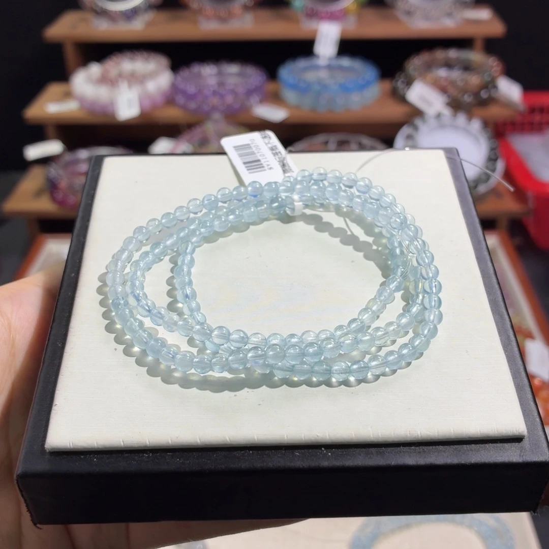 未镶嵌手串水晶多圈海蓝宝4+