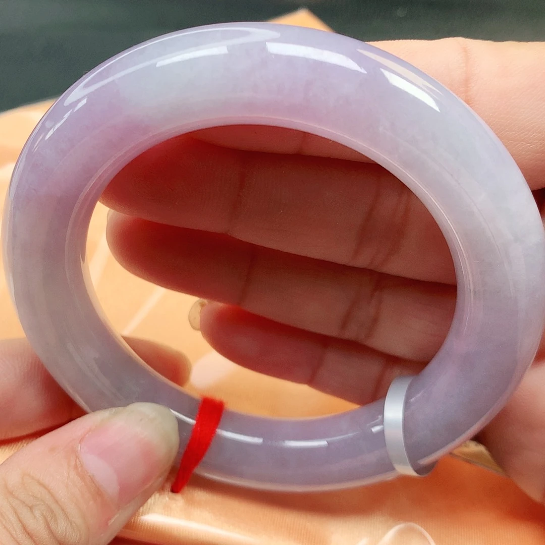 未镶嵌手镯翡翠纯天然A货翡翠紫罗兰胖圆藕粉紫142号