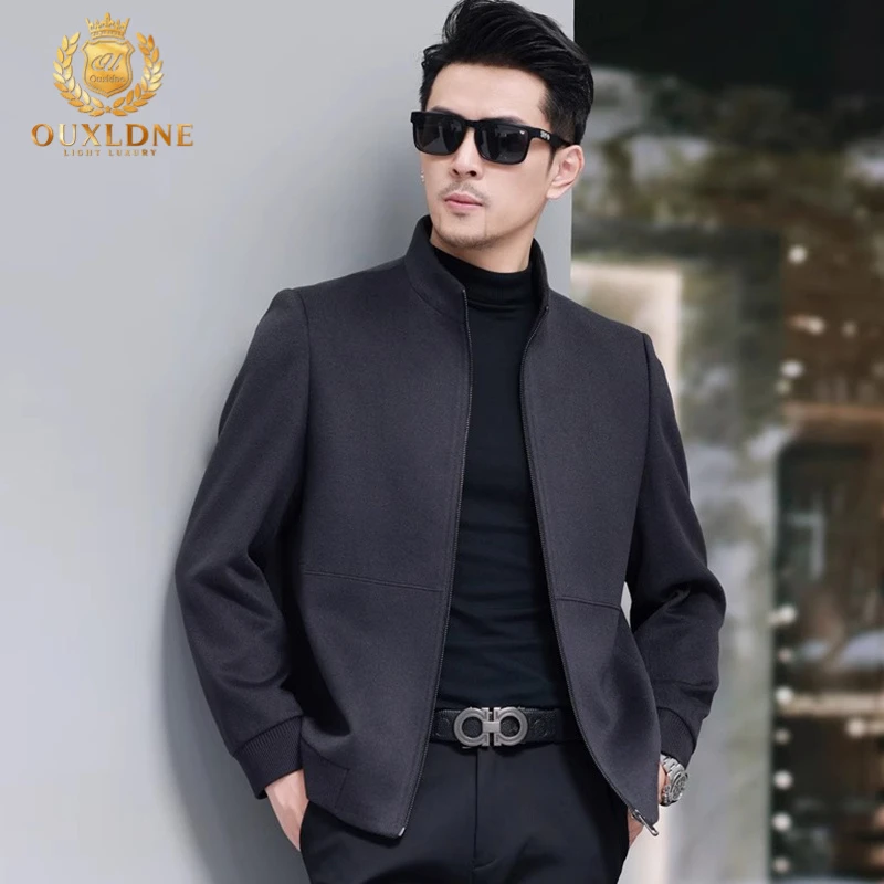 OUXLDNE高端休闲短款夹克男秋冬季新款潮流立领外套修身爸爸装男