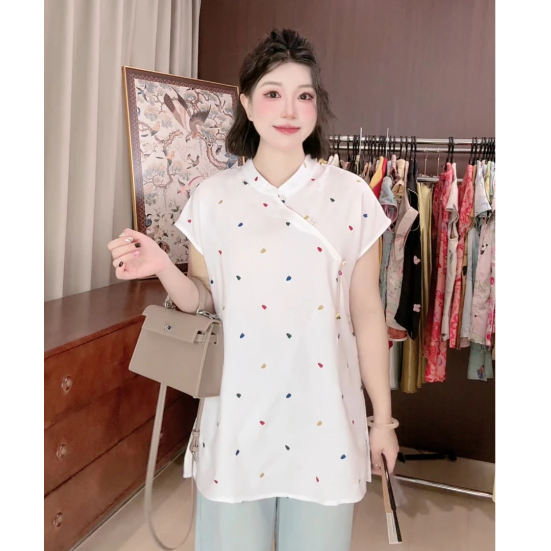 【小颖定制】（七彩爱心）2025夏款小飞袖收腰盘口新中式国风小衫