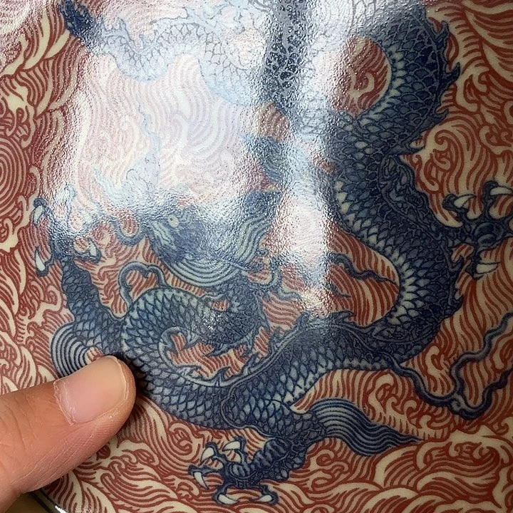 瓷片景德镇二号釉海水龙大壶承
