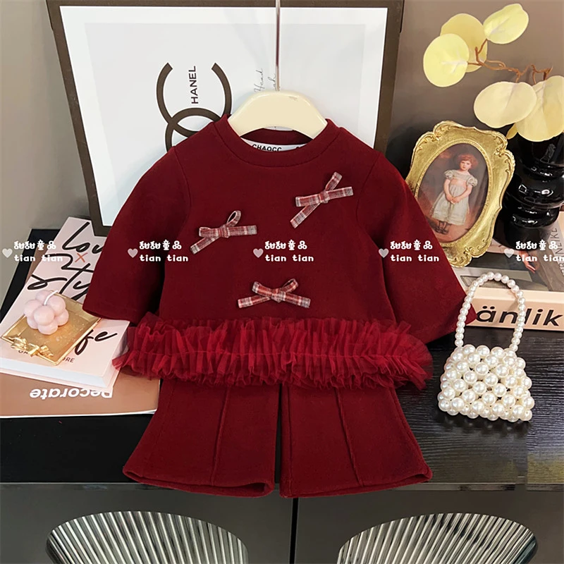 【现货】女童女宝2025秋冬新款卫衣休闲上衣裤子加绒长裤套装