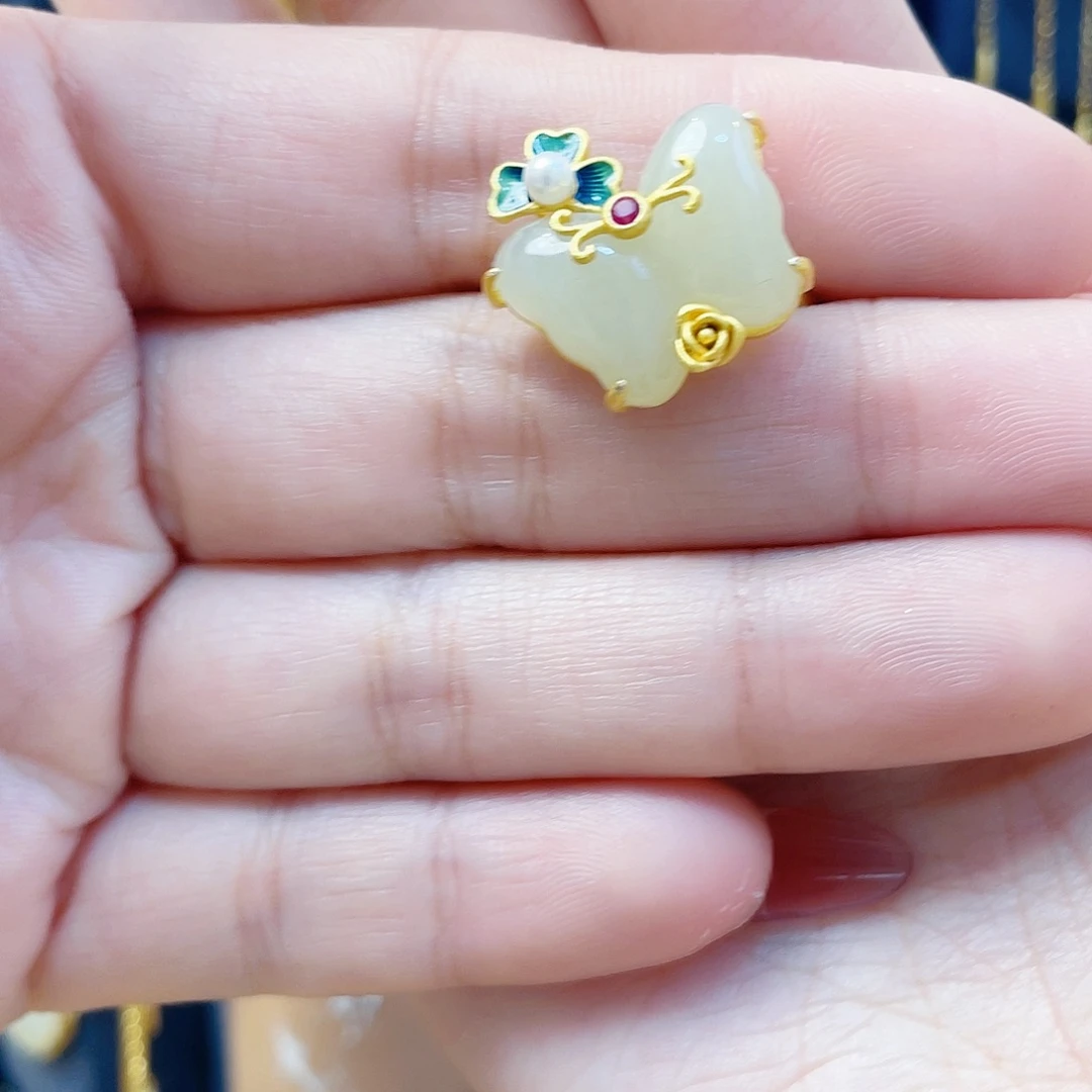 和田玉银S925镀金镶嵌戒指