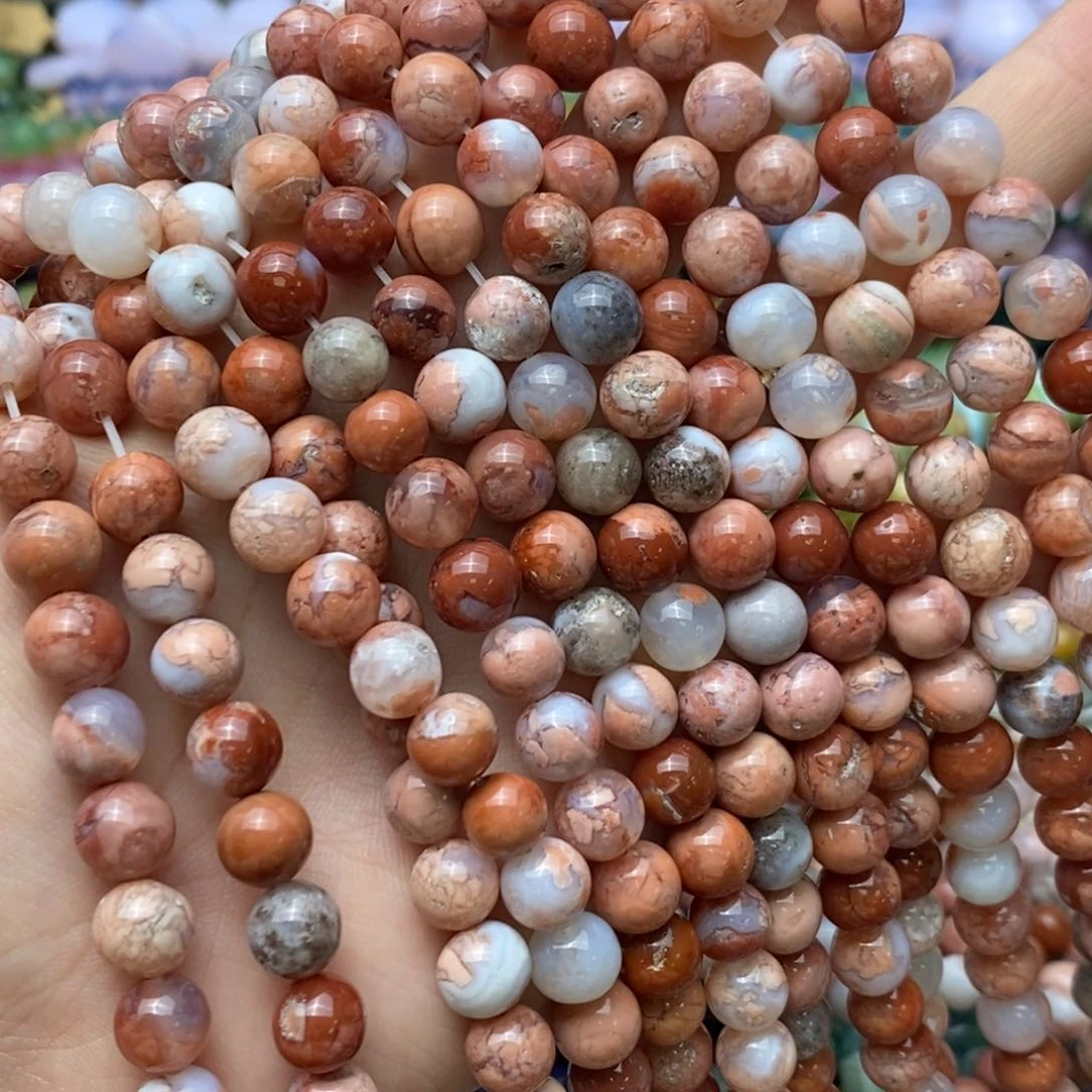 玛瑙/玉髓未镶嵌珠宝半成品胭脂粉玛瑙圆珠8mm一条