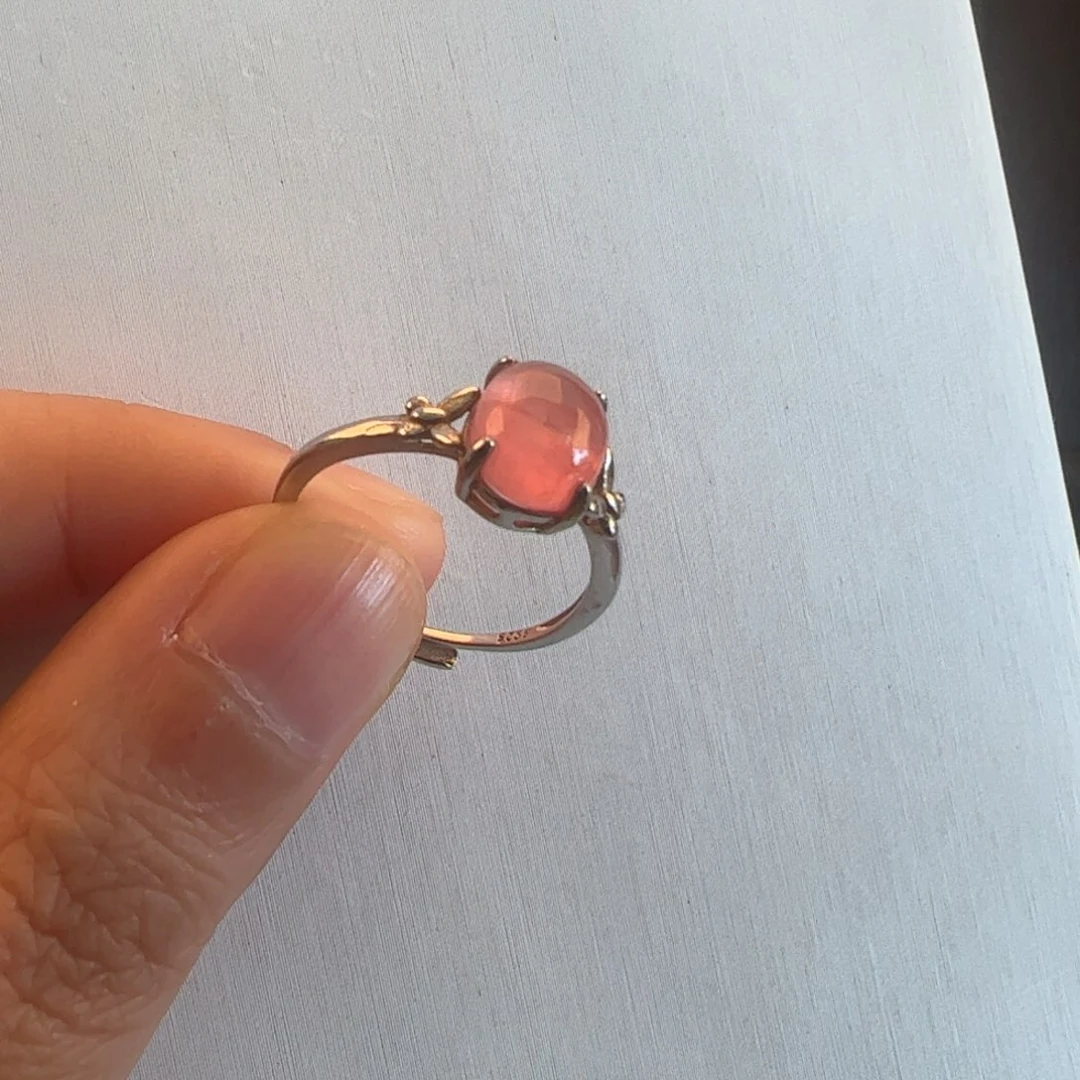 银S925镶嵌菱锰矿（红纹石）戒指