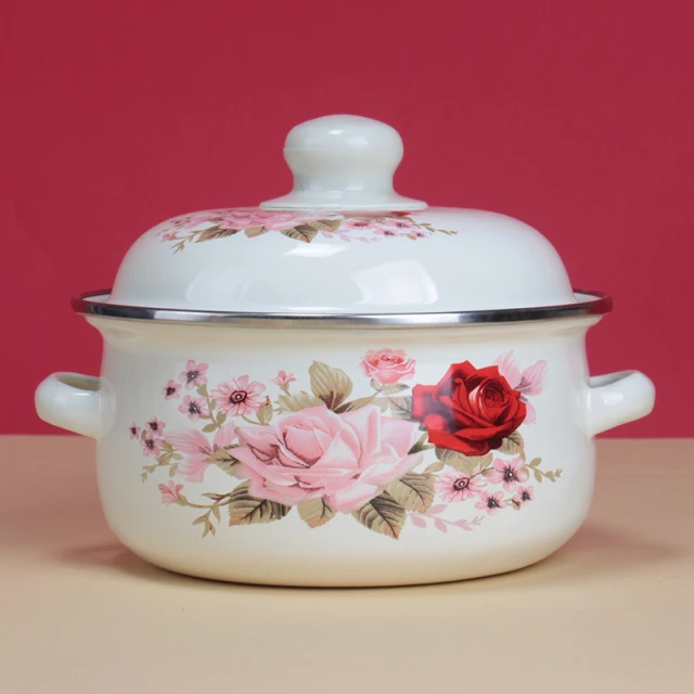 经典搪瓷锅双耳汤小奶锅家用炖锅平底锅电磁炉煲汤煮面辅食泡面碗