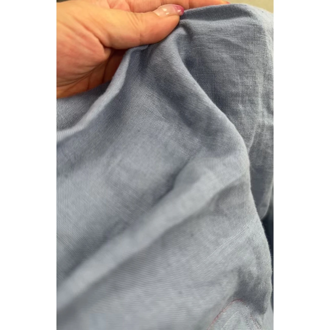法国CAR&EMAN亚麻 高支麻面料牛仔灰蓝色服装布料 宽150CM 237G/M