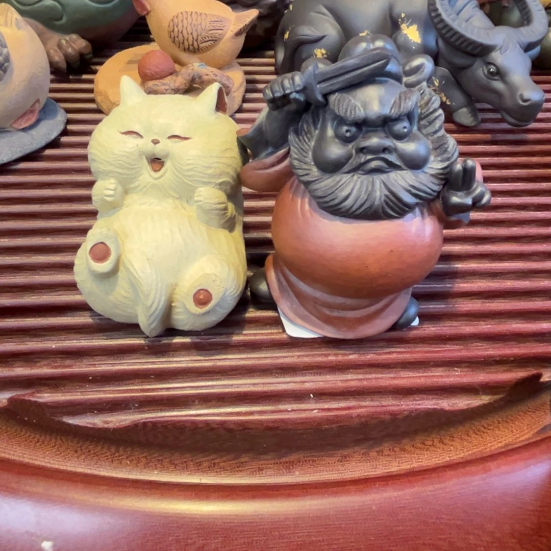 阳****茶宠紫砂钟馗，猫咪茶宠