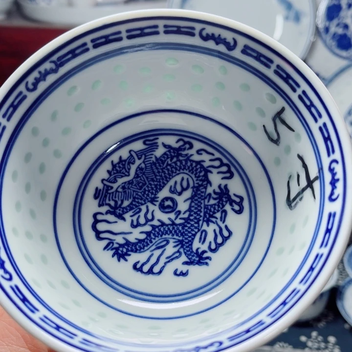 青花玲珑5寸饭碗龙纹