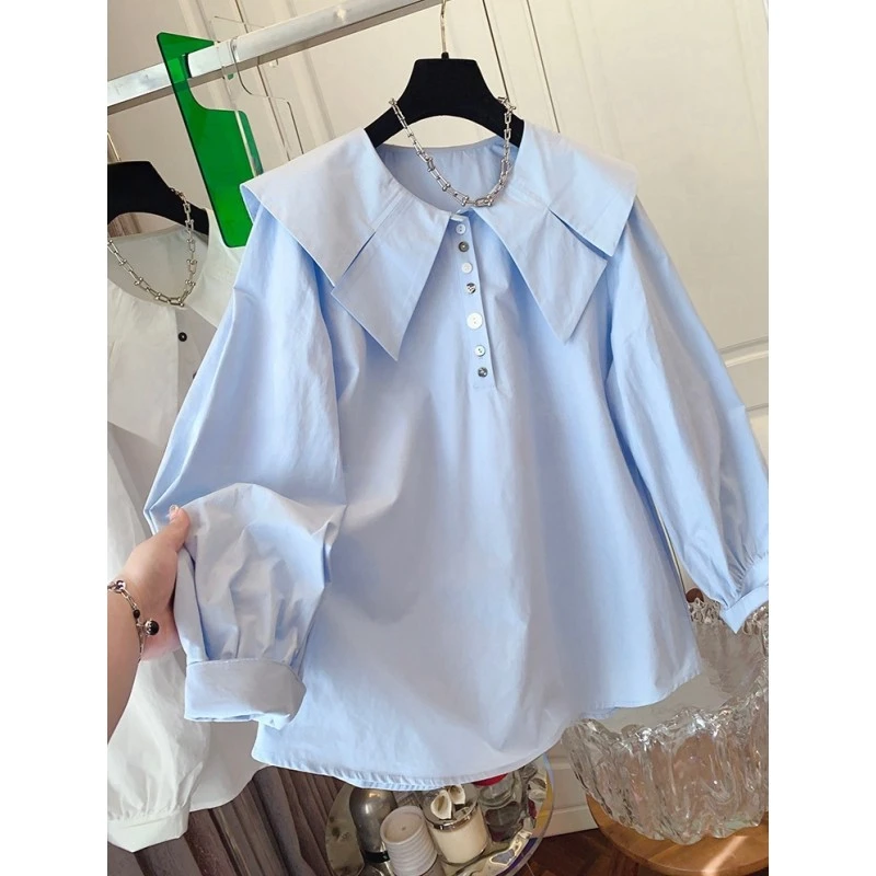 高级感法式减龄气质娃娃领棉衬衫宽松显瘦遮肉上衣女2025春季新款